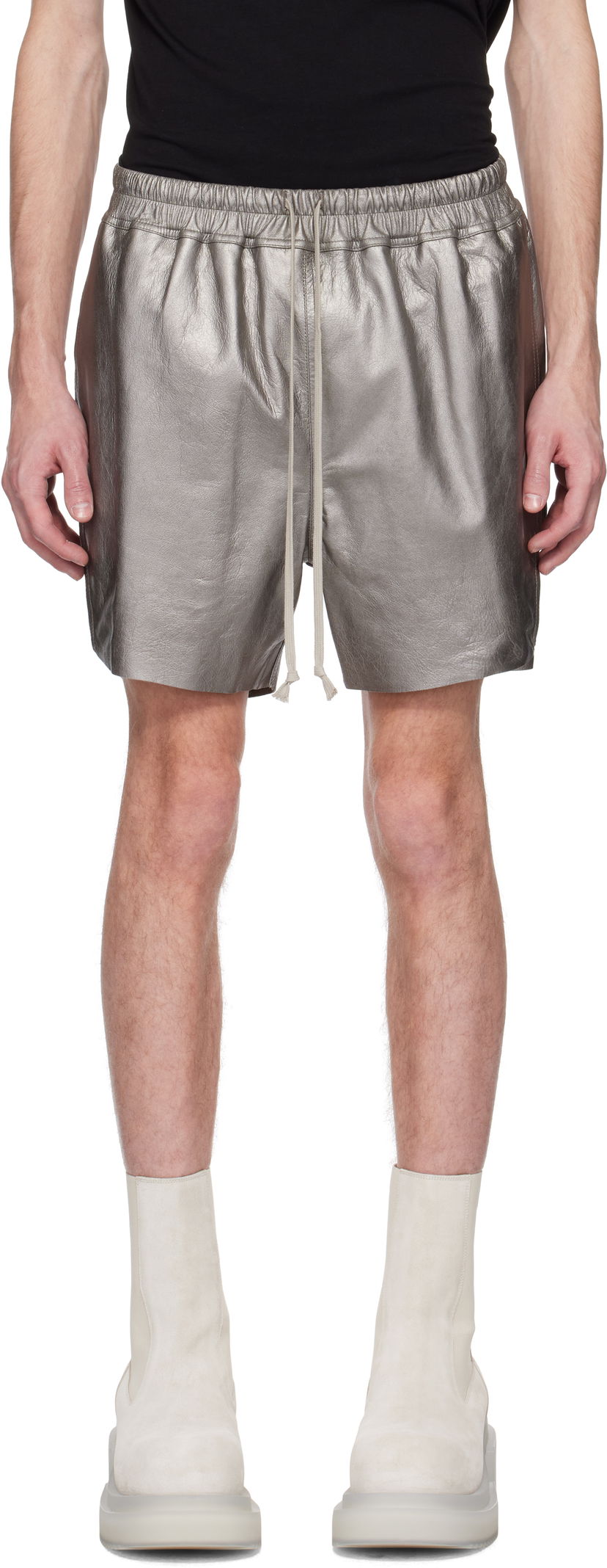 Shortsit Rick Owens Rick Owens Hollywood Boxers Leather Shorts Metallinen | RR01E5306 LBAM