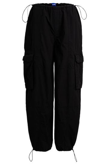 Cargo housut BOSS Oversized Parachute Cotton Poplin Trousers Musta | 50517314