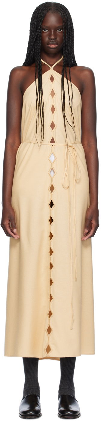 Mekko Baserange Halterneck Cutout Maxi Dress Beige | DRCEL-WS-AU24
