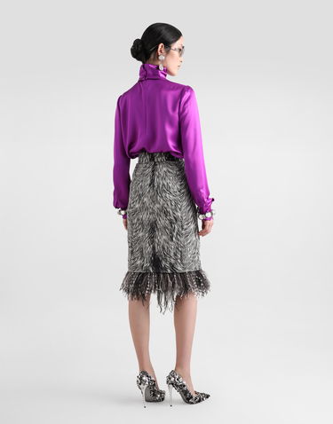 Hame Dolce & Gabbana Calf-length Pencil Skirt With Fur Print And Feathered Detailing Grey Harmaa | F4C1ITFSA71HI3VQ, 2