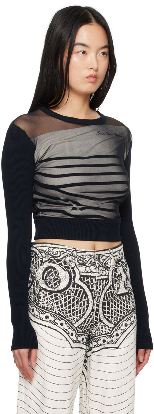 Villapaita Jean Paul Gaultier Gaultier 'The Marinière' Striped Mesh Top Musta | 24/25-F-PL047B-M064-590100, 1
