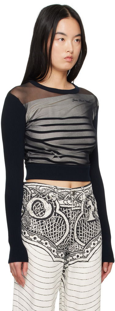 Villapaita Jean Paul Gaultier Gaultier 'The Marinière' Striped Mesh Top Musta | 24/25-F-PL047B-M064-590100, 1