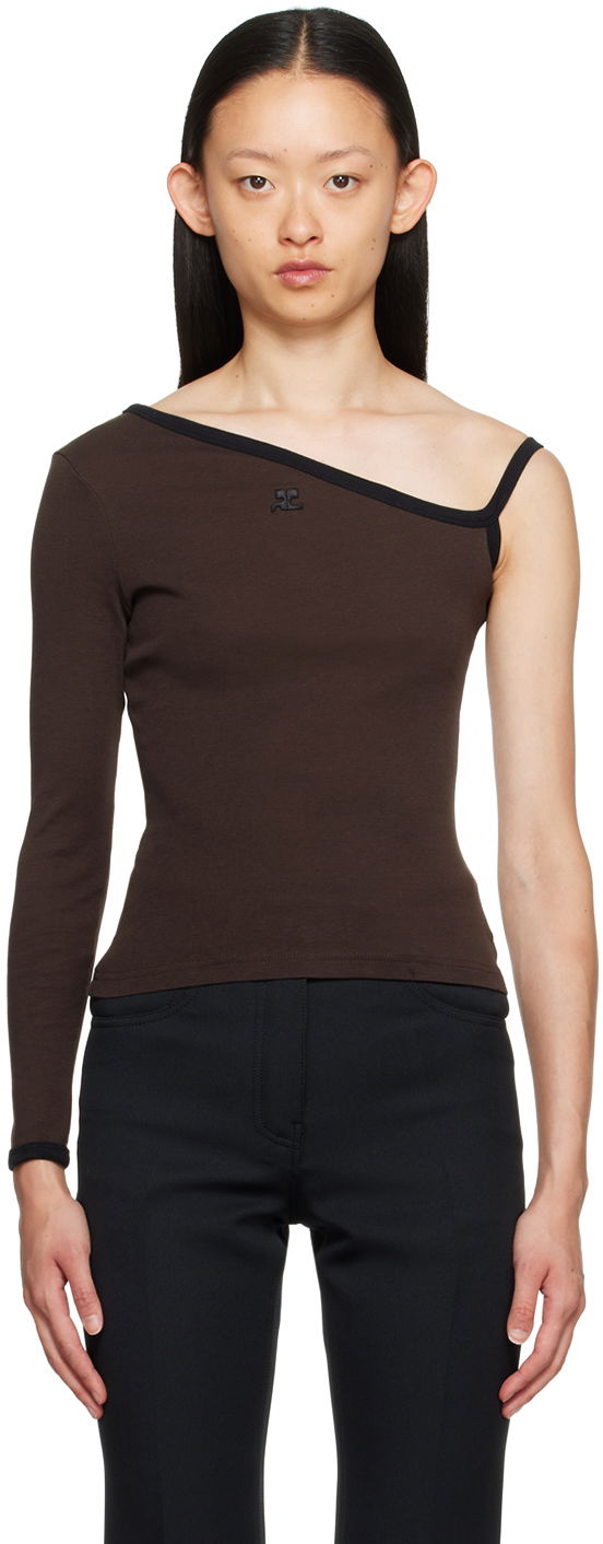 T-paita Courrèges Single-Shoulder Slim-Fit T-Shirt Ruskea | 323JTO209JS0070