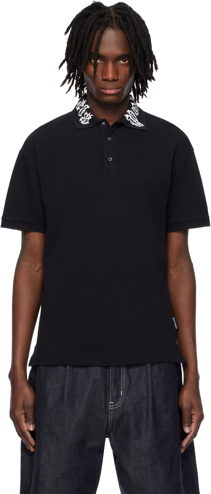Poolopaita Palm Angels Palm Angels Neck Logo Polo Musta | PMGB012S25FAB0021003