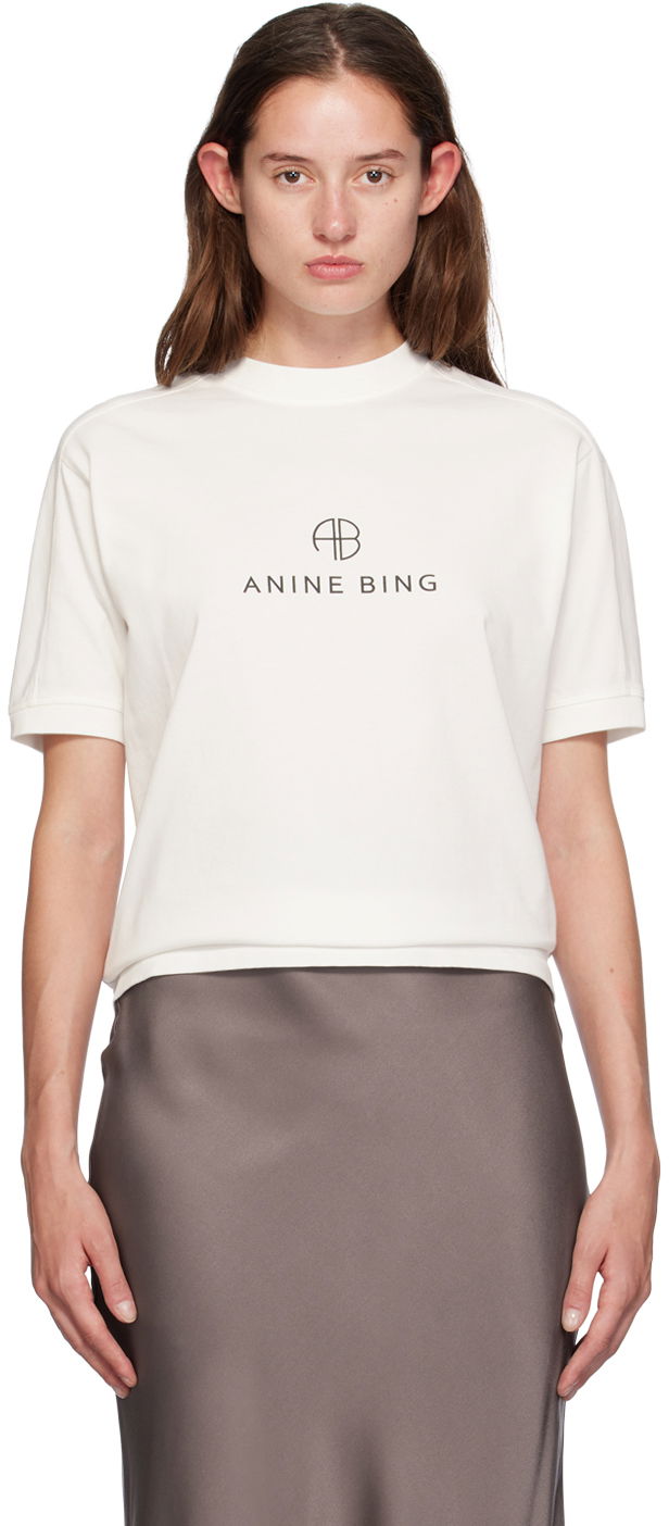 T-paita Anine Bing ANINE BING Jaylin Monogram T-Shirt Valkoinen | A-08-10280-IVY1