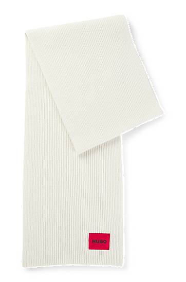 Huivi BOSS HUGO Ribbed Wool-Blend Scarf Valkoinen | 50502605