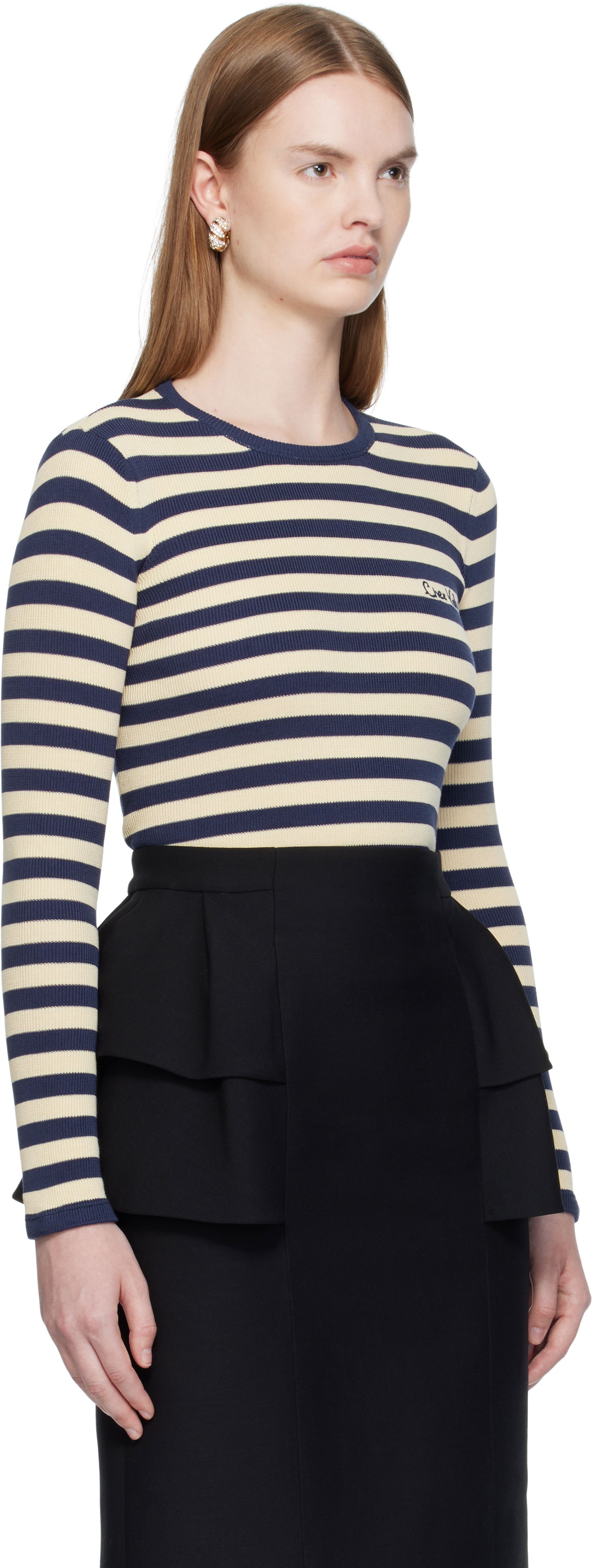 T-paita Valentino Valentino Striped Cotton T-Shirt Tummansininen | 7B3KC66N9JD, 1