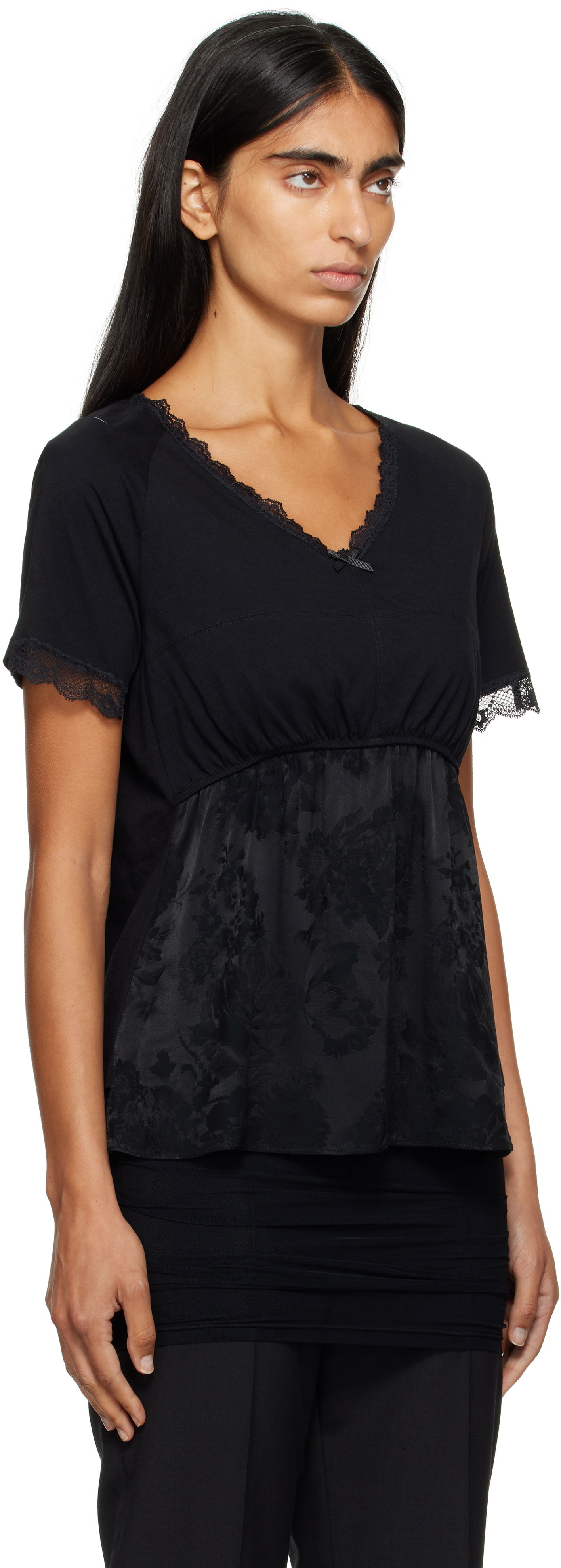 T-paita Maison Margiela MM6 Maison Margiela Jersey & Lace Peplum T-Shirt Musta | S52NC0353 M20048, 1