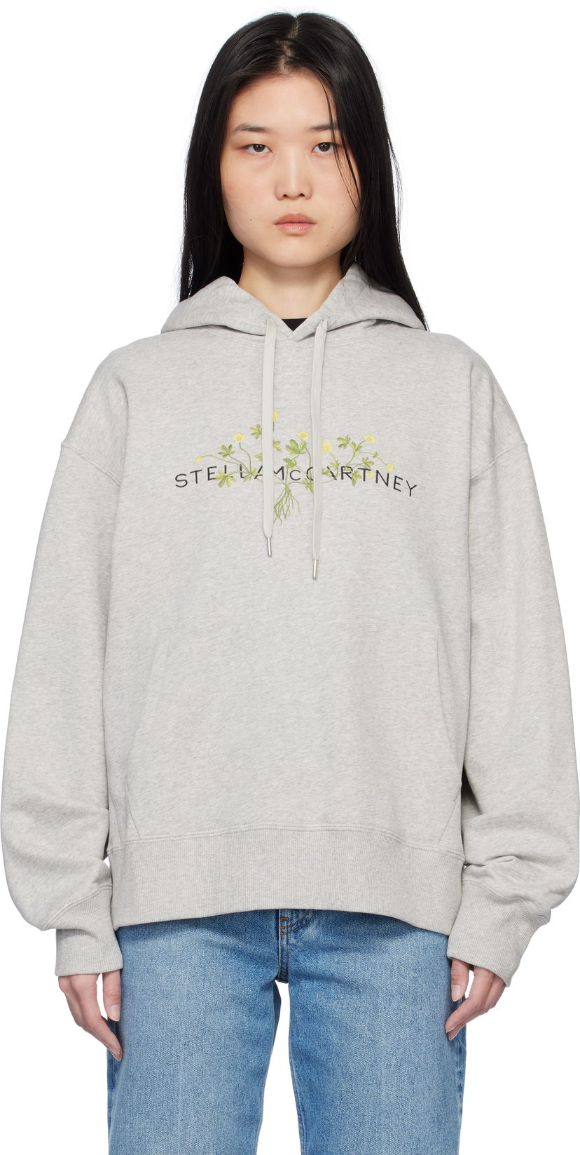 Huppari Stella McCartney Floral Embroidered Hoodie Harmaa | 6J03683SPZ65