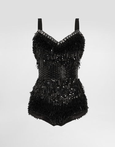 Body Dolce & Gabbana Dolce & Gabbana Sequined and Micro-Beaded Bodysuit Musta | F78JEZGDC0IS9021, 0