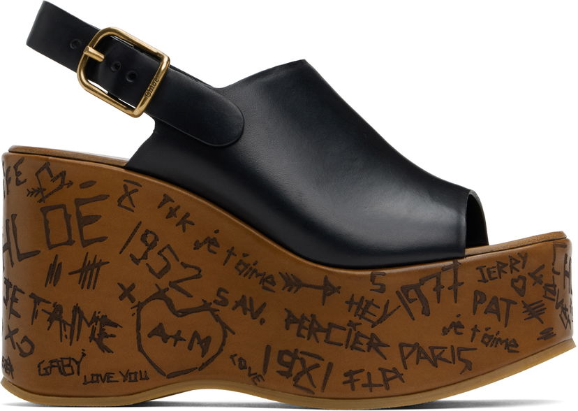 Kengänhoito CHLOÉ Chloé Maxime Wedge Sandals Musta | CHC25U10GLU