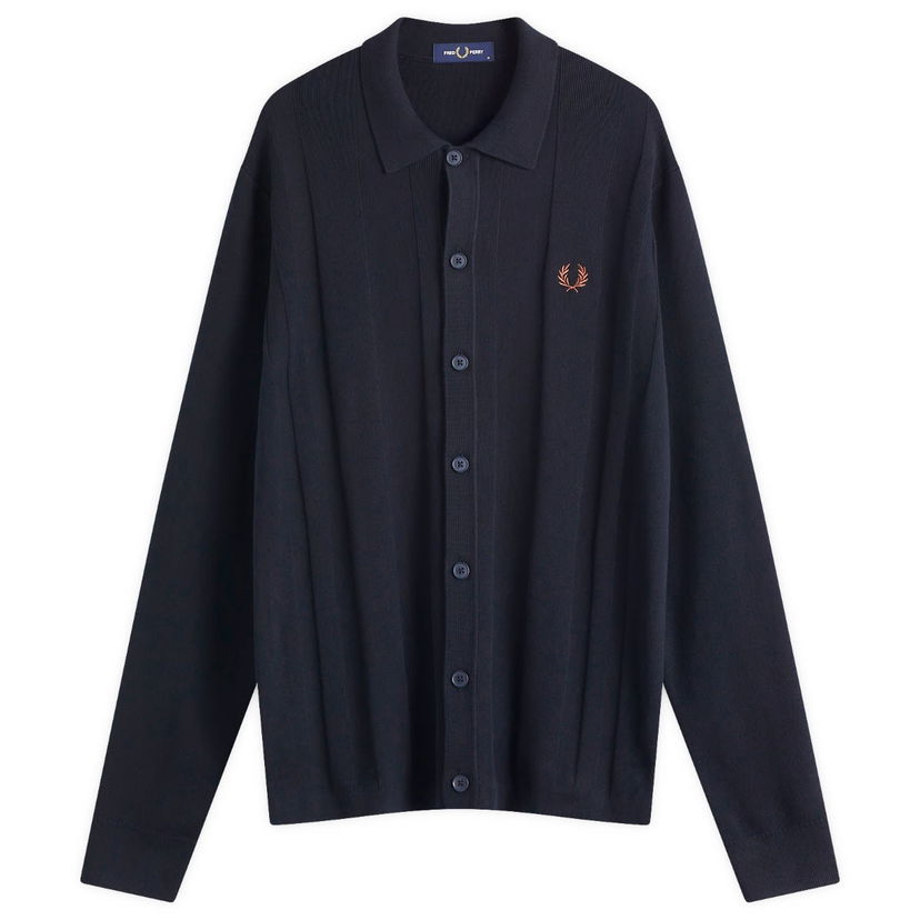 Villapaita Fred Perry Knitted Button-Down Shirt Tummansininen | K9726-608