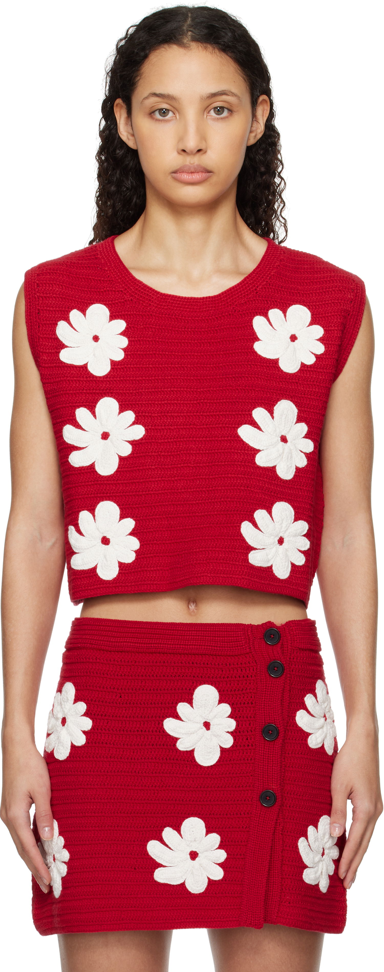 Hame MSGM MSGM Crocheted Flower Appliqué Sweater Vest Punainen | 3841MDT194 257286, 0