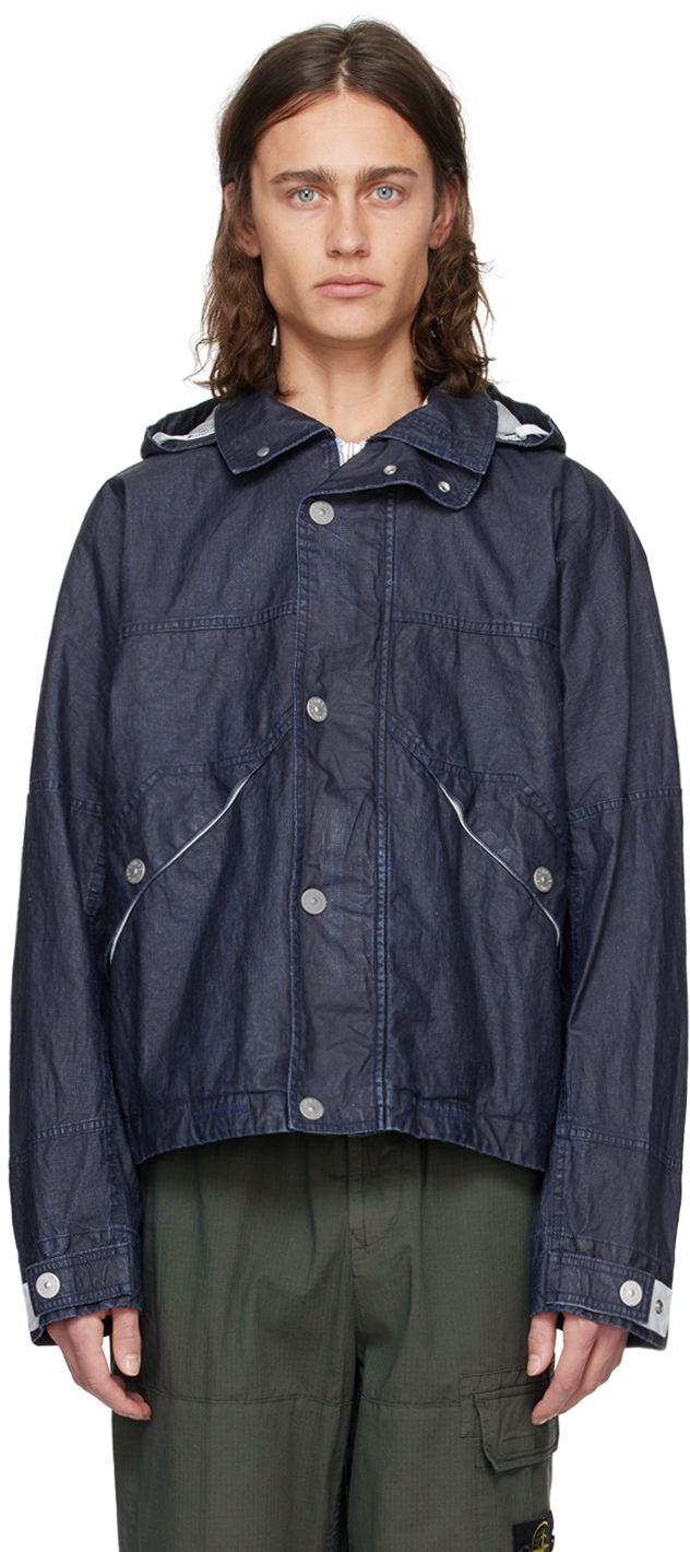 Takki Stone Island Navy Detachable Hood Jacket Tummansininen | 8015418X1