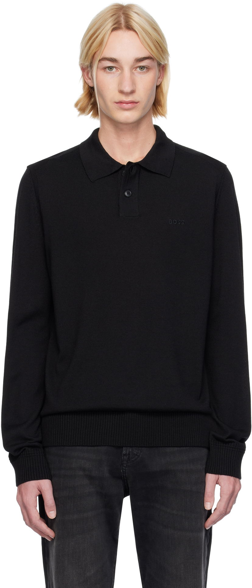 Poolopaita BOSS Two-Button Knit Polo Musta | 50519958