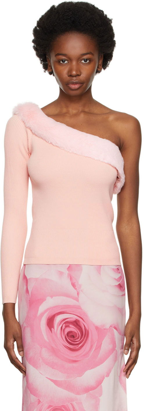 Villapaita Blumarine One Shoulder Faux Fur Trimmed Sweater Vaaleanpunainen | 2M181A