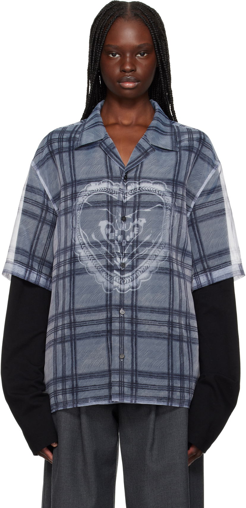 Paita We11done We11done Heart Layered Check Pattern Shirt Harmaa | WD-SH1-25-176-U-GY