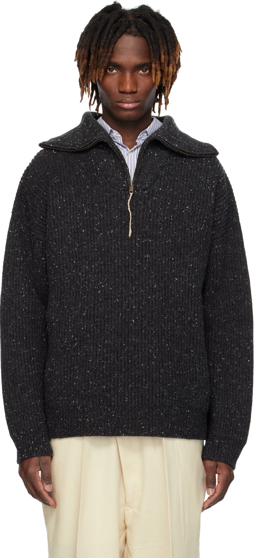 Villapaita Maison Margiela Maison Margiela Half-Zip Donegal Wool Sweater Harmaa | S50HL0039 M13094