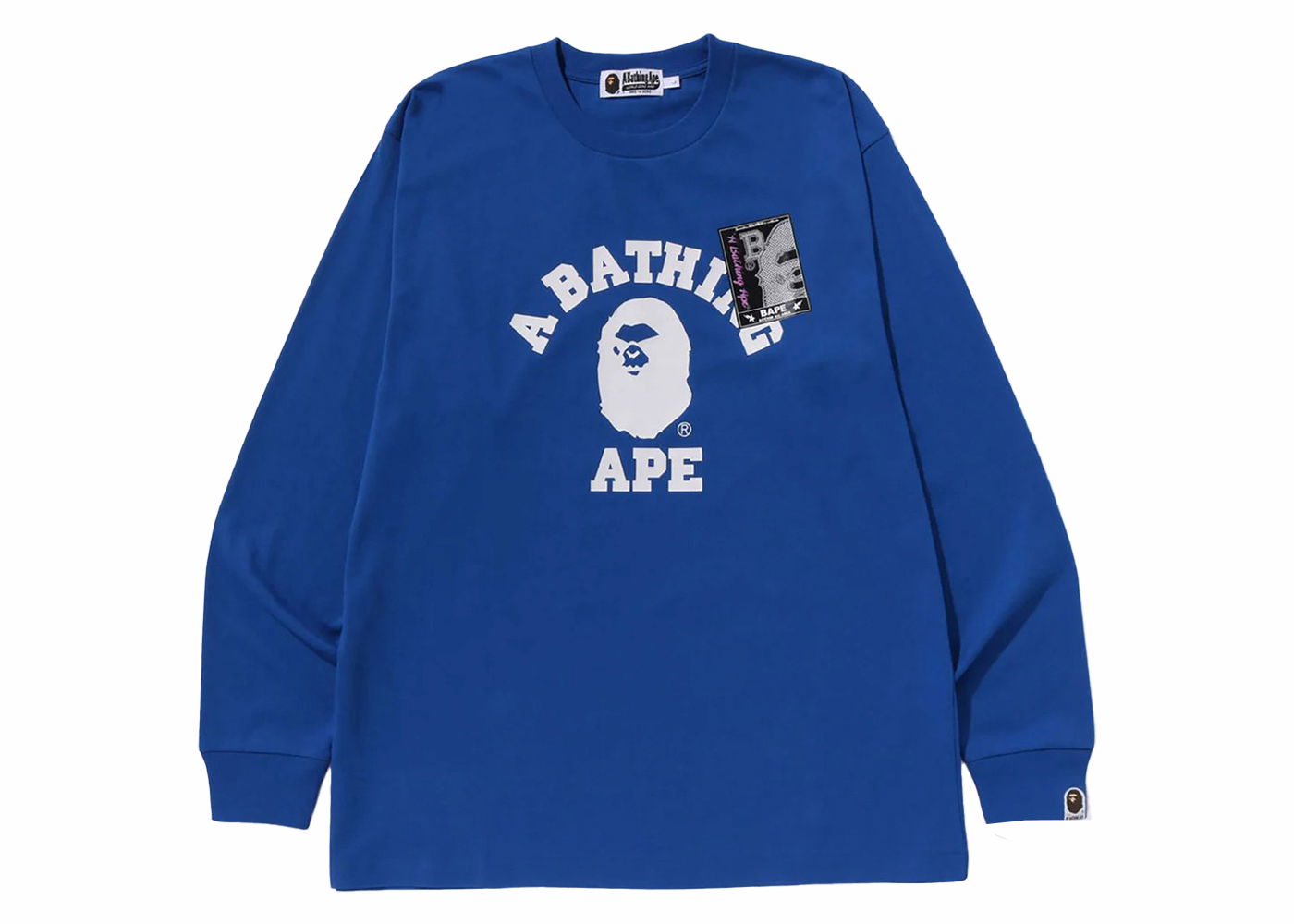 T-paita BAPE BAPE Mad Face College Long Sleeve Tee Blue Sininen | 1J80-111-002, 0