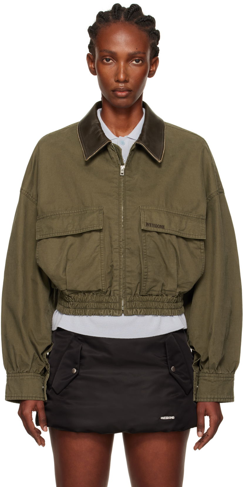 Takki We11done We11done Leather Collar Cropped Jacket Vihreä | WD-JP2-25-063-W-KK