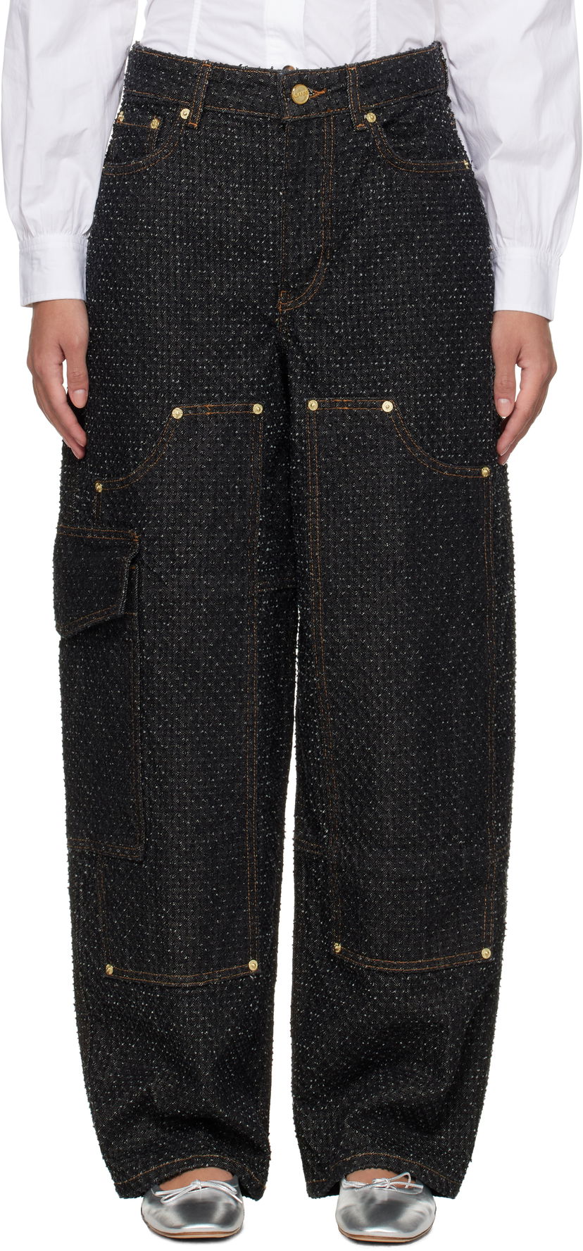 Cargo housut GANNI GANNI Fluffy Carpenter Jeans Musta | J1617