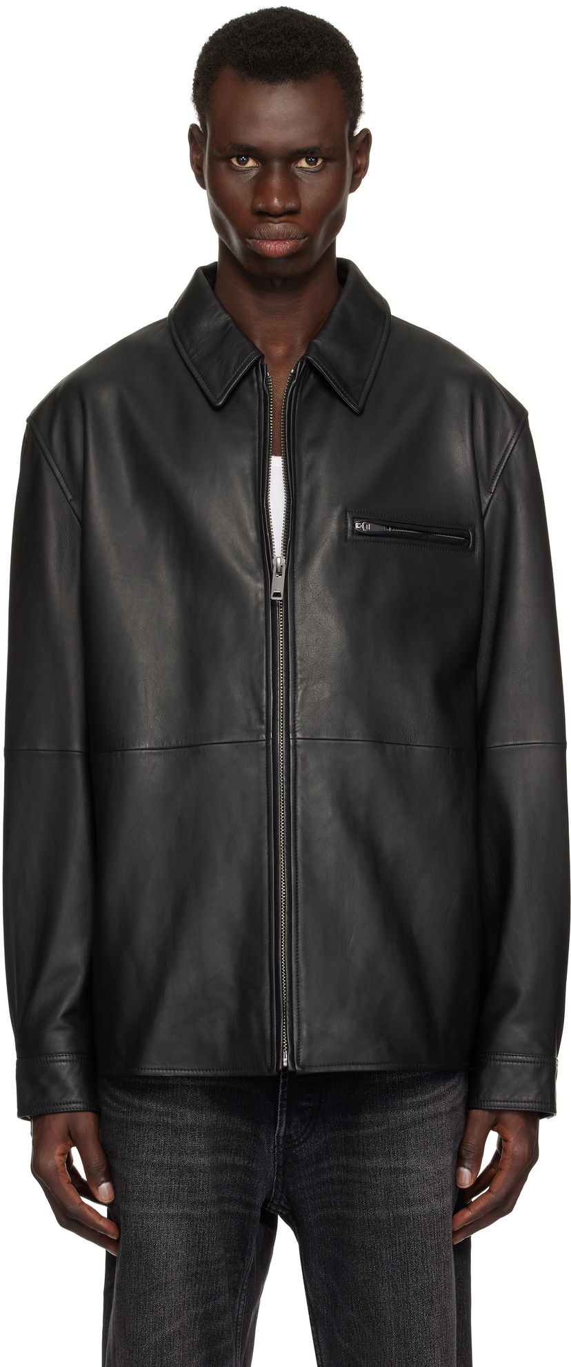 Takki BOSS HUGO Paneled Leather Jacket Musta | 50530812