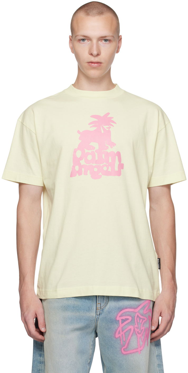 T-paita Palm Angels Yellow Leon Valkoinen | PMAA001E23JER0085432, 0