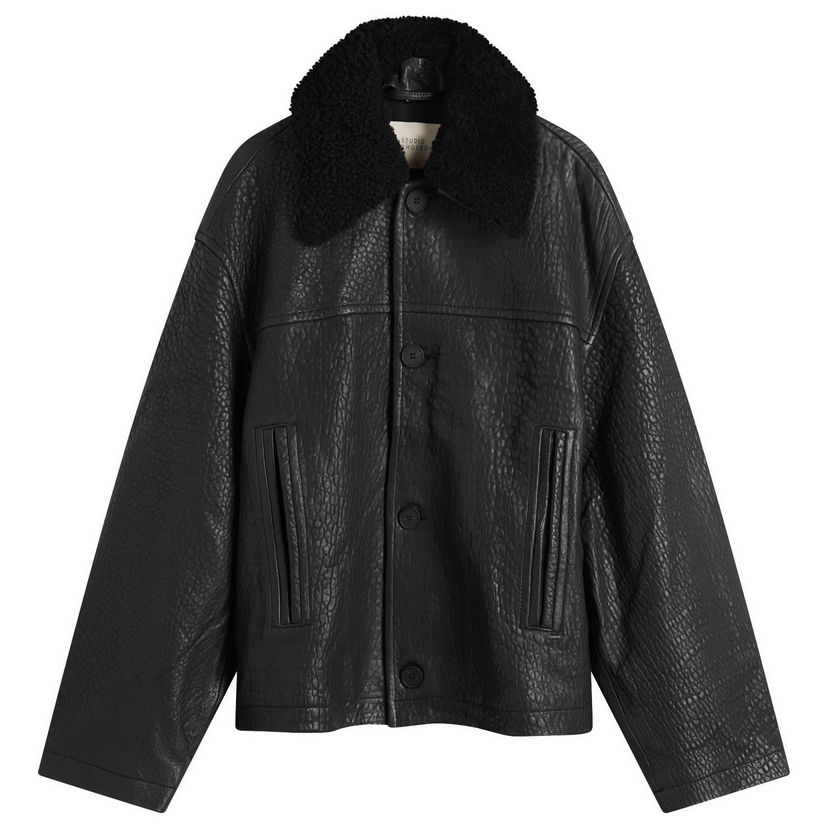 Takki Studio Nicholson Studio Nicholson Shearling Collar Jacket, Size Large Musta | DELSNM-1405-BLK