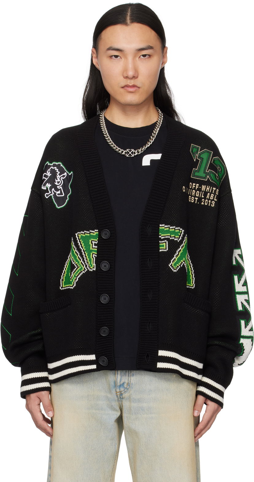 Villapaita Off-White Varsity Cardigan Musta | OMHB019S25KNI0021057