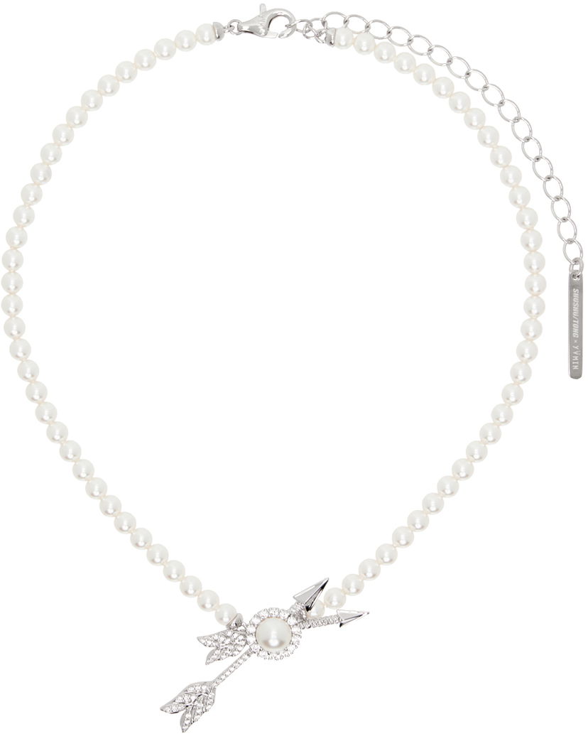 Kaulakoru SHUSHU/TONG SHUSHU/TONG YVMIN Edition Double Arrow Pave Pearl Necklace Valkoinen | 23383SLV00NN
