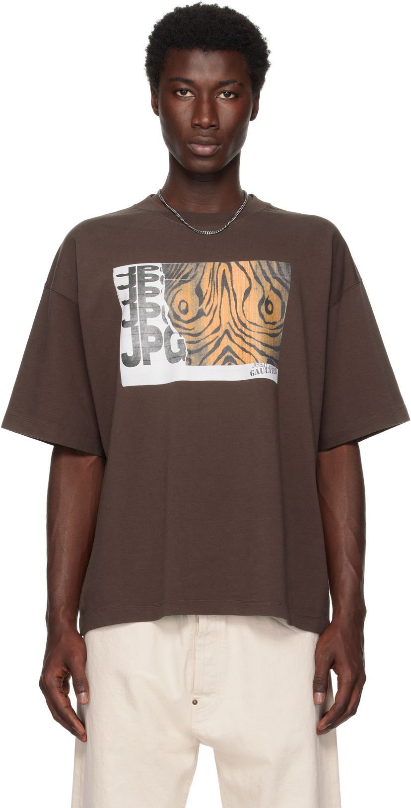T-paita Jean Paul Gaultier Jean Paul Gaultier Printed Wood Oversized T-Shirt Ruskea | 25/03-W-TO293-J001-710060