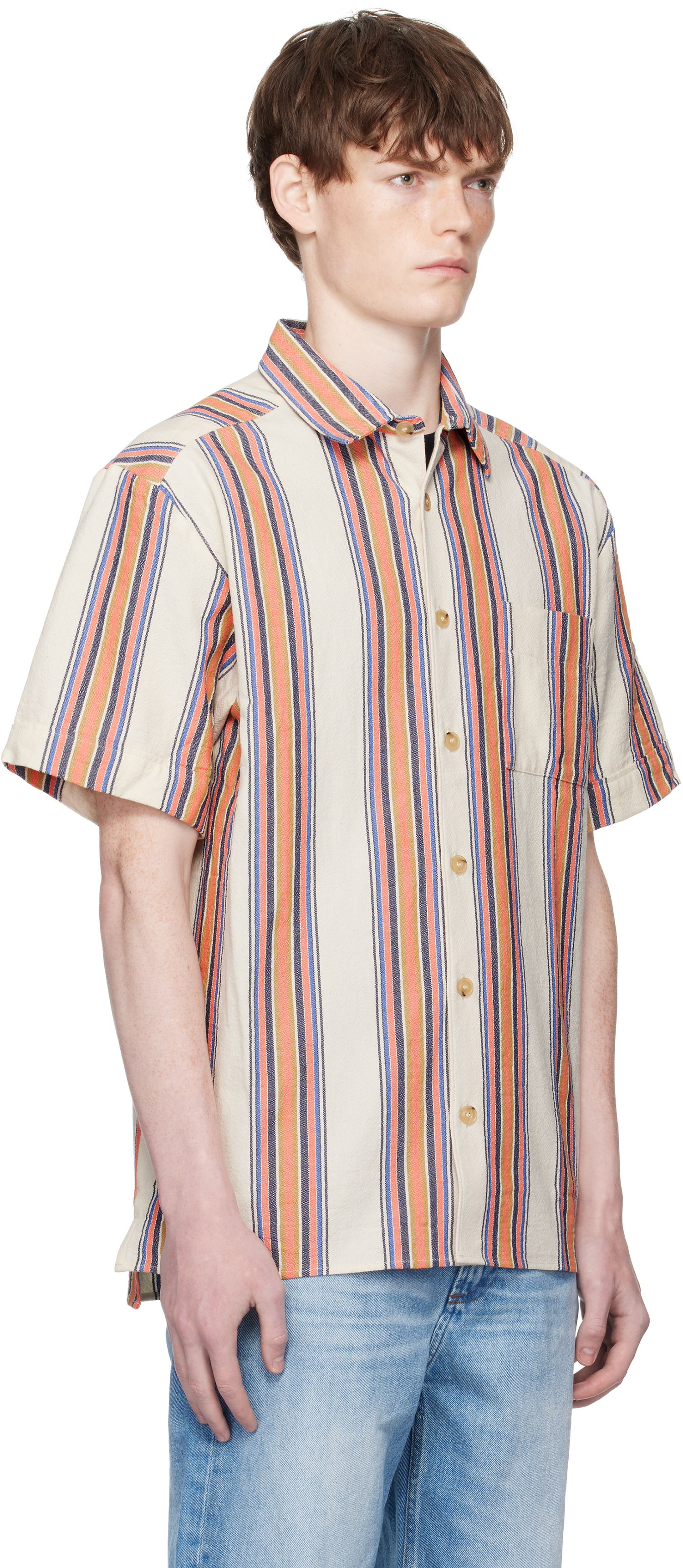 Paita A.P.C. A.P.C. Ross Striped Linen Short-Sleeve Button-Down Shirt Monivärinen | COHIA-H12541, 1