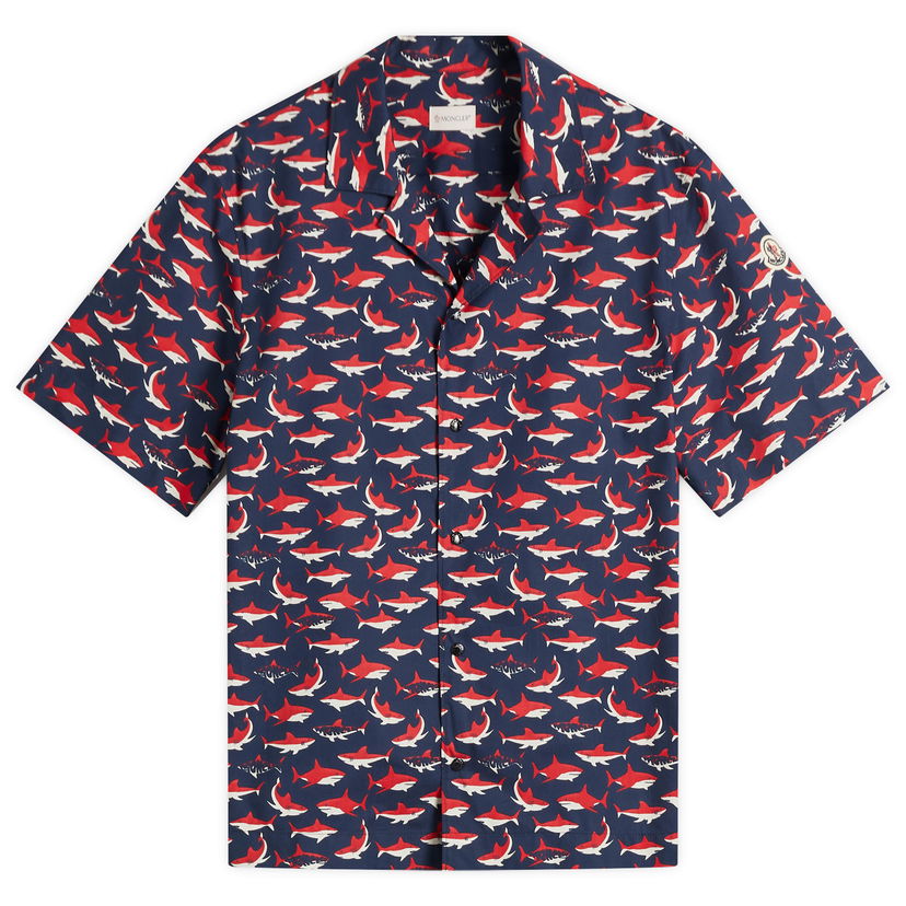Paita Moncler Moncler Little Sharks Printed Cotton Poplin Shirt Sininen | 2F000-18-598K6-S74