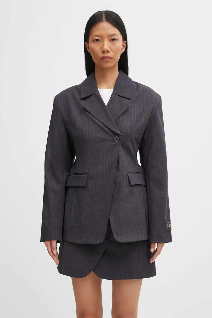 Takki GANNI Asymmetric Pinstripe Blazer Harmaa | W0578