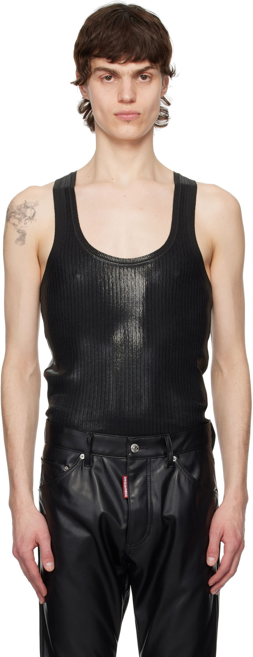 Tankkitoppi DSQUARED2 Dsquared2 Coated Ribbed Knit Tank Top Musta | S71HA1339-D13114-900