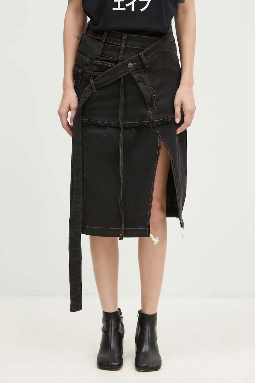 Hame Ottolinger Ottolinger Signature Wrap Denim Midi A-Line Skirt Musta | 2217040111