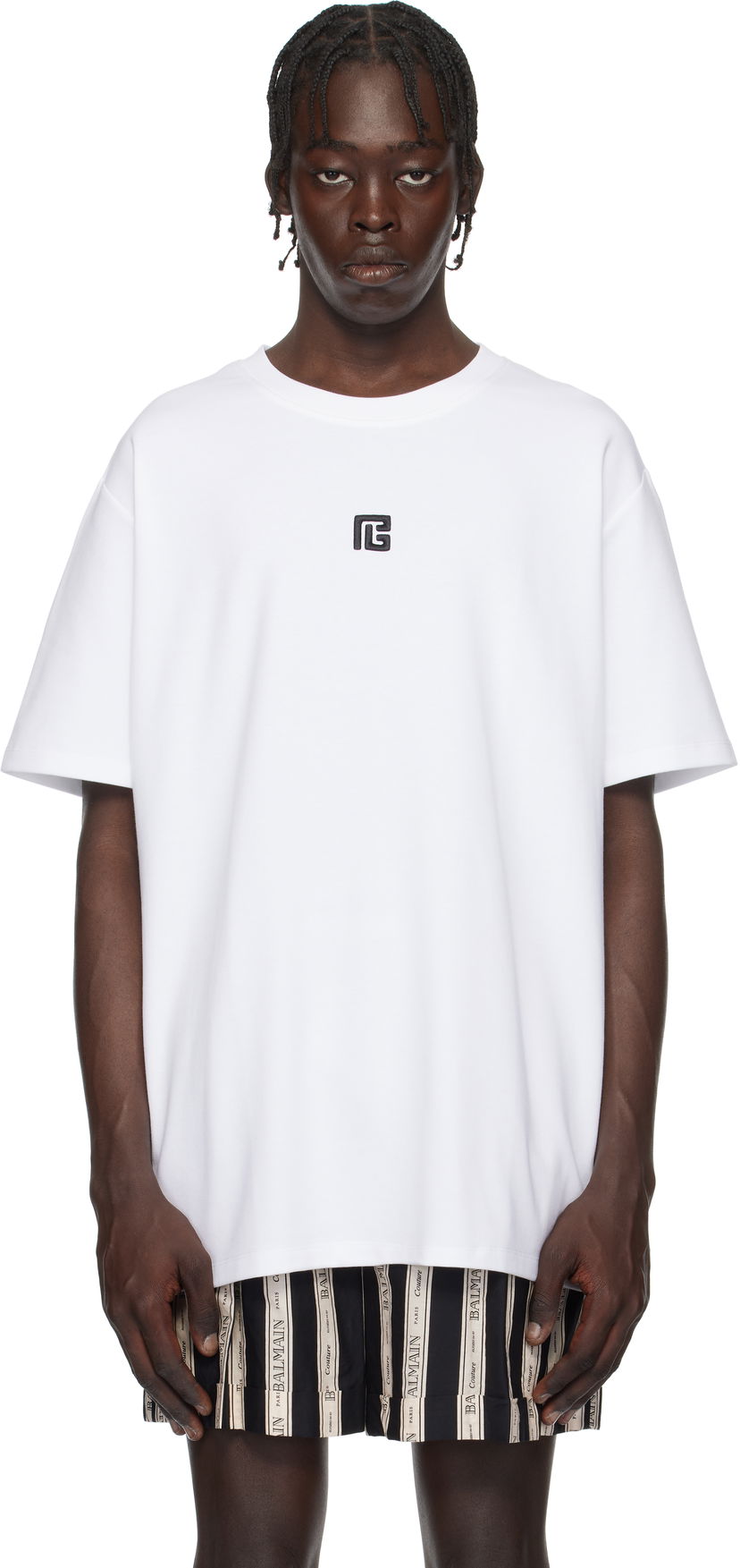 T-paita Balmain 'PB' Embroidered T-Shirt Valkoinen | EH1EG010BC87