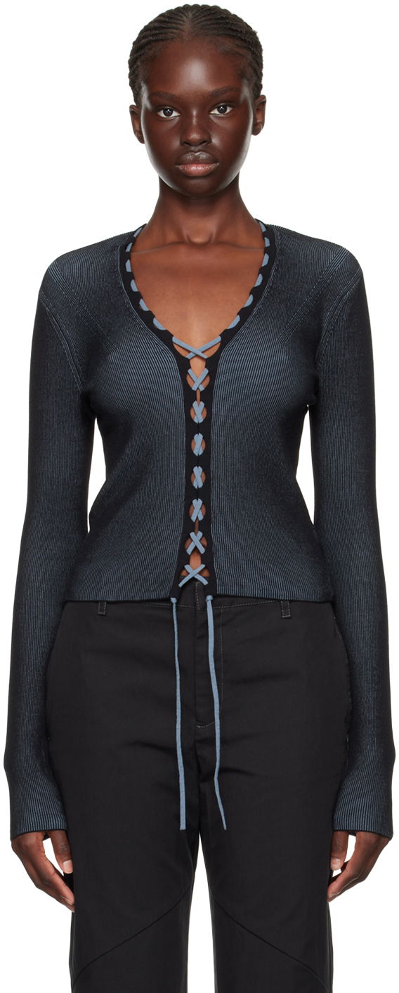 Villapaita Dion Lee Lace-Up Ribbed Cardigan Musta | C7222F23