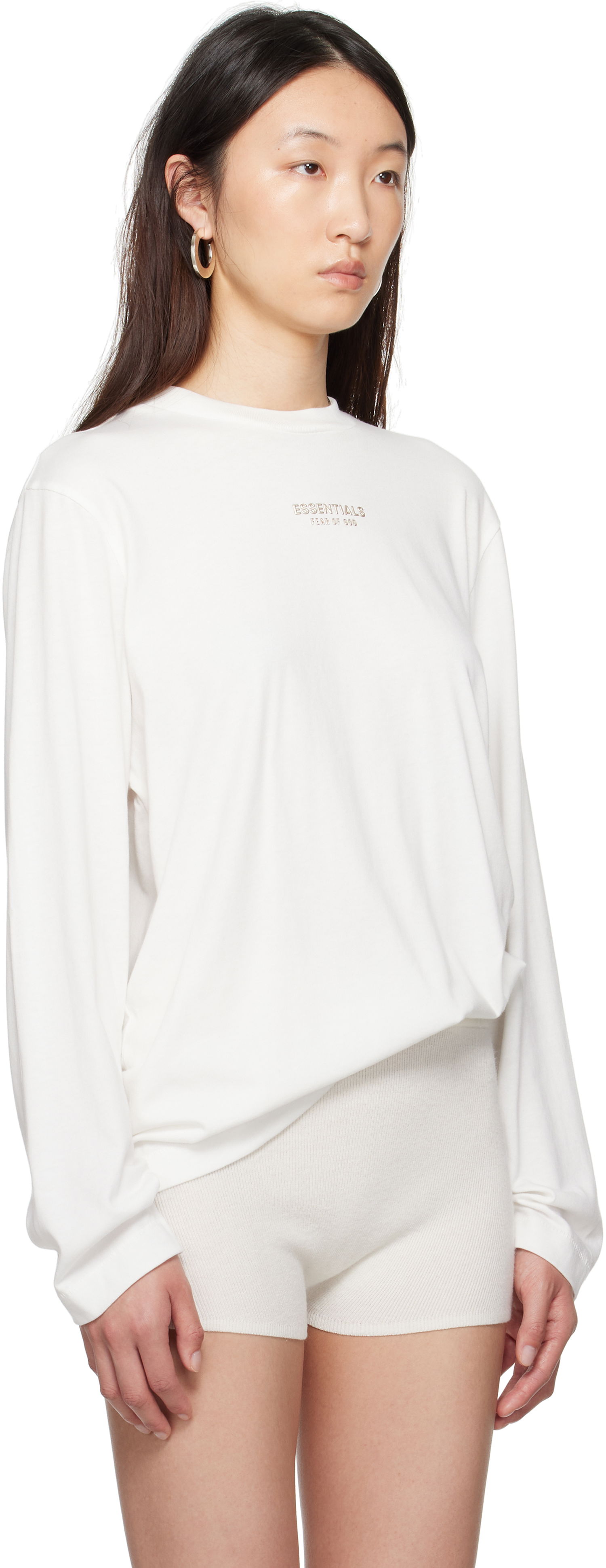 T-paita Fear of God Fear of God ESSENTIALS Classic Fit Long Sleeve T-Shirt Valkoinen | 125SP255884FW, 1