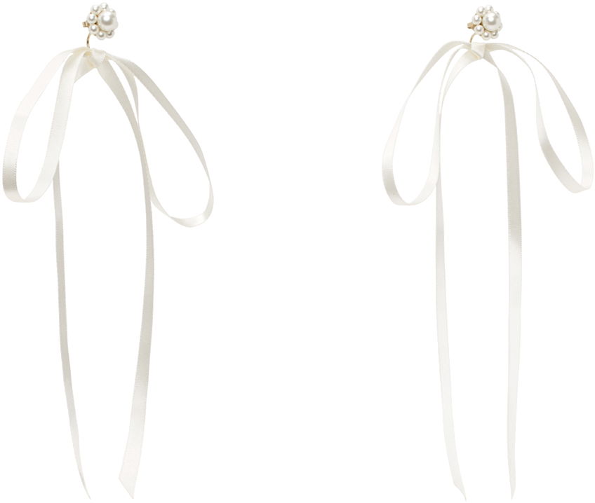 Korvakorut Simone Rocha Simone Rocha Bow Ribbon Stud Earrings Valkoinen | ERG389 0904, 1
