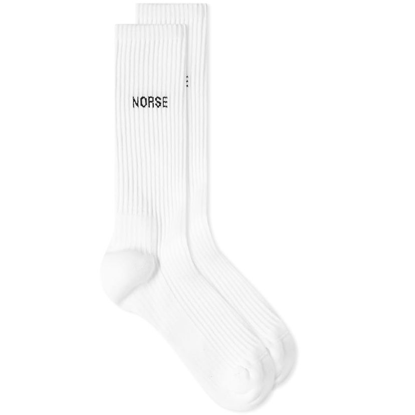 Sukat NORSE PROJECTS Logo Ribbed Socks Valkoinen | N82-0060-0001