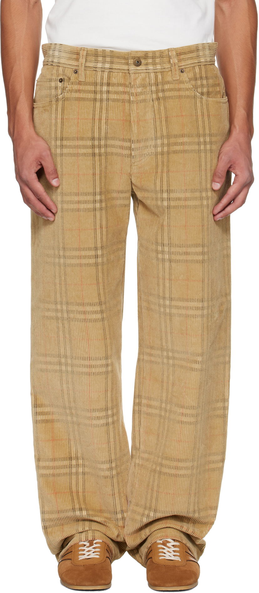 Housut Burberry Burberry Check Corduroy Trousers Beige | 8113484