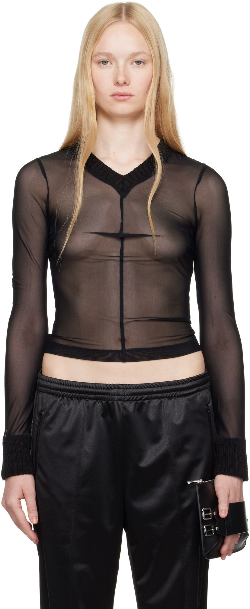 Villapaita Maison Margiela MM6 Maison Margiela Elastic Jersey Mesh Long Sleeve Top Musta | S62NH0039 S24423