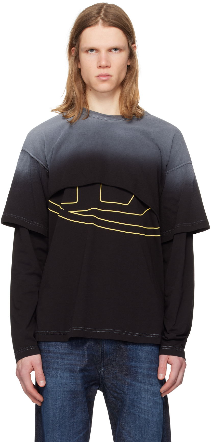 T-paita Diesel Diesel T-Besh Cut Long Sleeve T-Shirt Musta | A16133-0KNAQ-9XX
