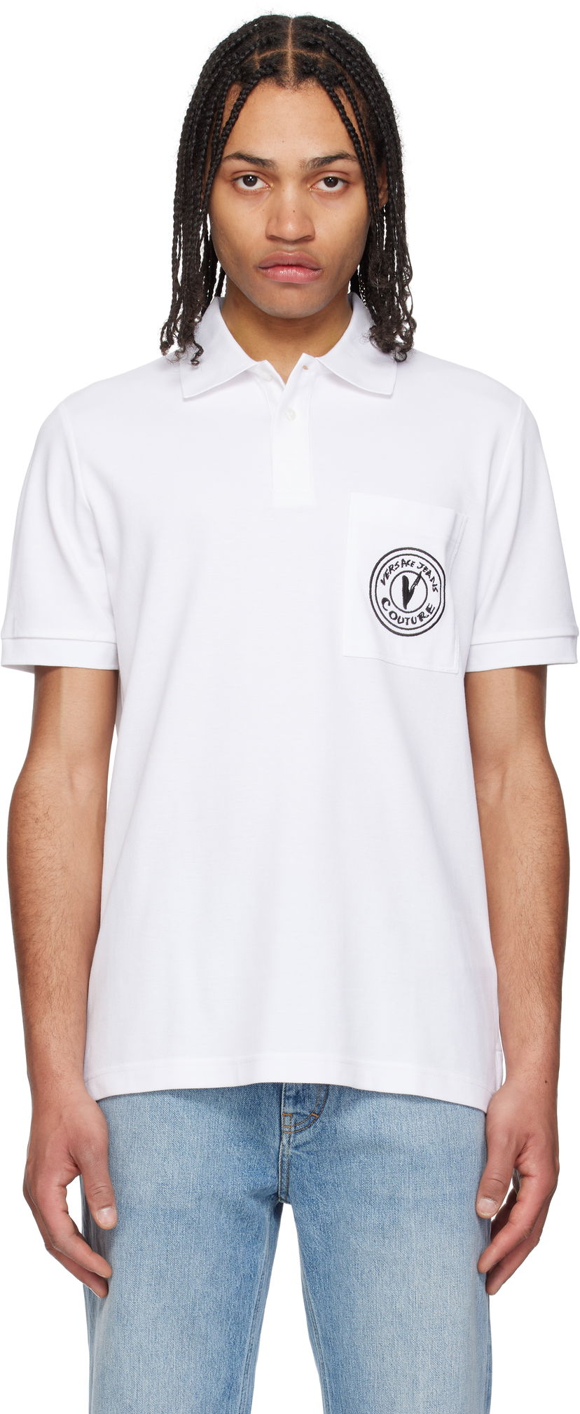 Poolopaita Versace Embroidered Logo Polo by Versace Jeans Couture Valkoinen | E78GAGT01_ECJ01T