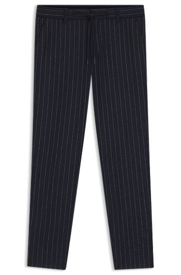 Housut BOSS Tapered-fit Pinstripe Trousers with Drawstring in Brushed Stretch Flannel Tummansininen | 50551518