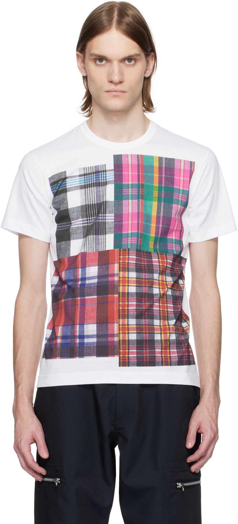 T-paita Comme des Garçons Comme des Garçons Shirt Tartan Square Print T-Shirt Valkoinen | FO-T007-051