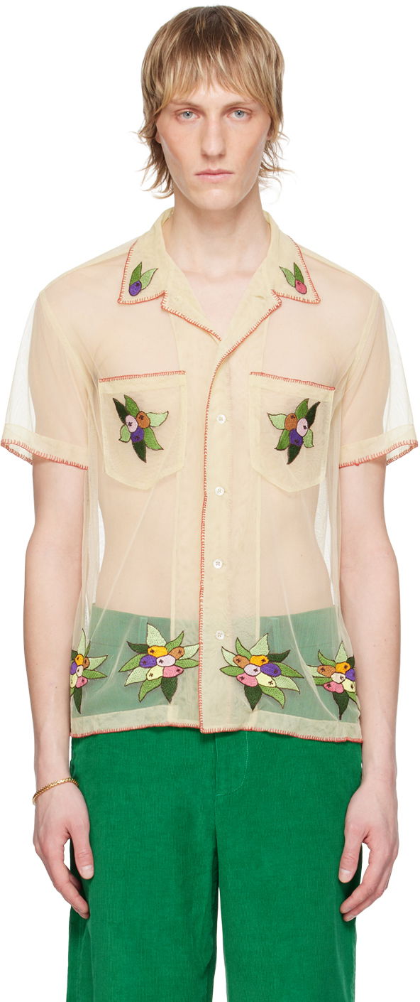 Paita Bode Embroidered Tulle Shirt Beige | MRS24SH048