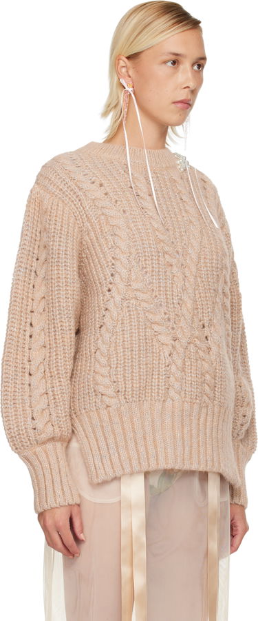 Villapaita Simone Rocha Simone Rocha Embellished Puff Sleeve Chunky Knit Sweater Beige | MZMK4B 0665, 1