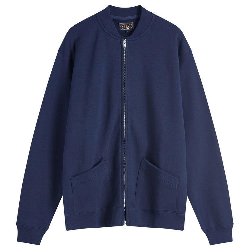 Huppari BEAMS Beams Plus Jersey Zip Bomber Jacket Tummansininen | 3813-0193-048-79